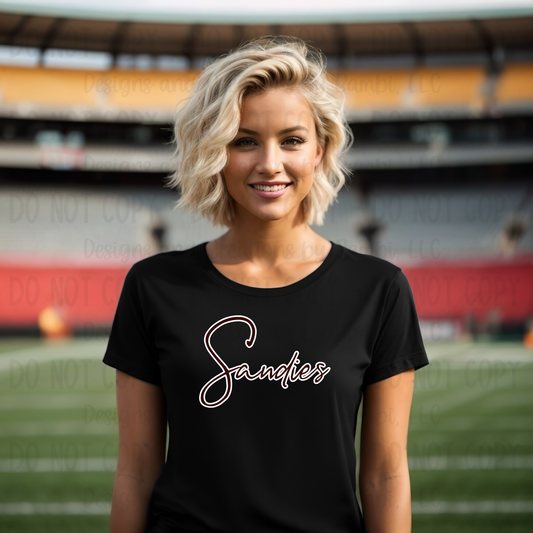 Grapeland Sandies Script Maroon with White Outline