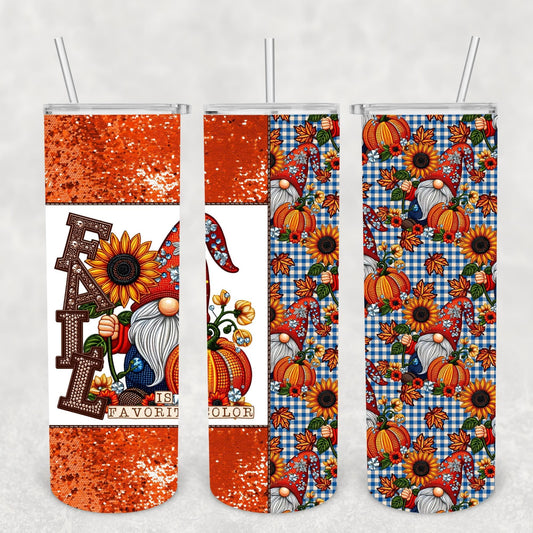 Fall is My Favorite Color Gnome 20 oz Skinny Sublimation Tumbler