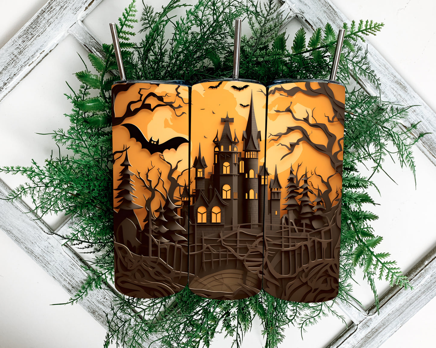 Spooky Castle Halloween 20 oz Skinny Sublimation Tumbler