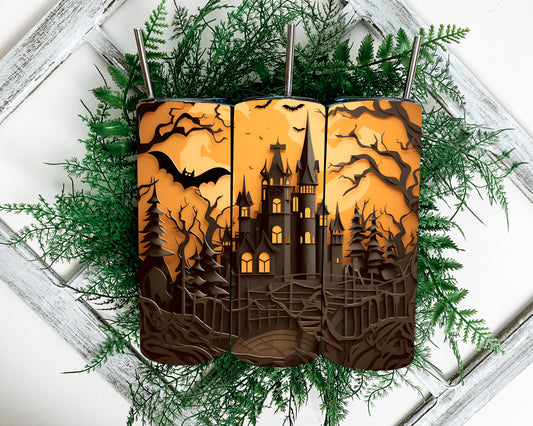 Spooky Castle Halloween 20 oz Skinny Sublimation Tumbler