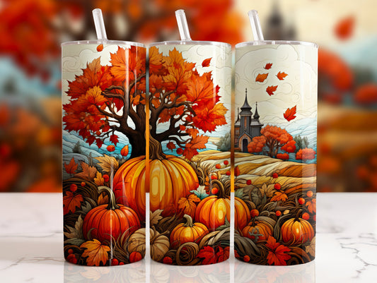 It's a Fall Scene with Pumpkins 20 oz Skinny Sublimation Tumbler
