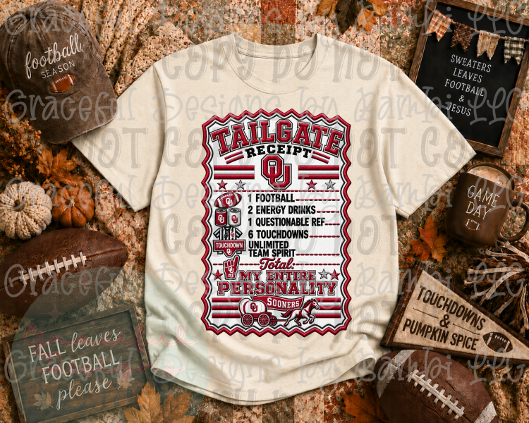Faux Embroidery Tailgate Receipt College Collection