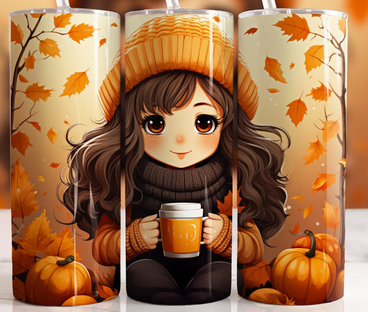 Just a Girl and Her Coffee Fall 20 oz Skinny Sublimation Tumbler