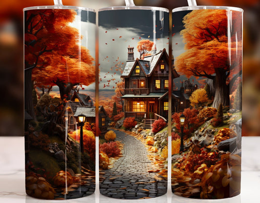 Fall Vintage House 20 oz Skinny Sublimation Tumbler