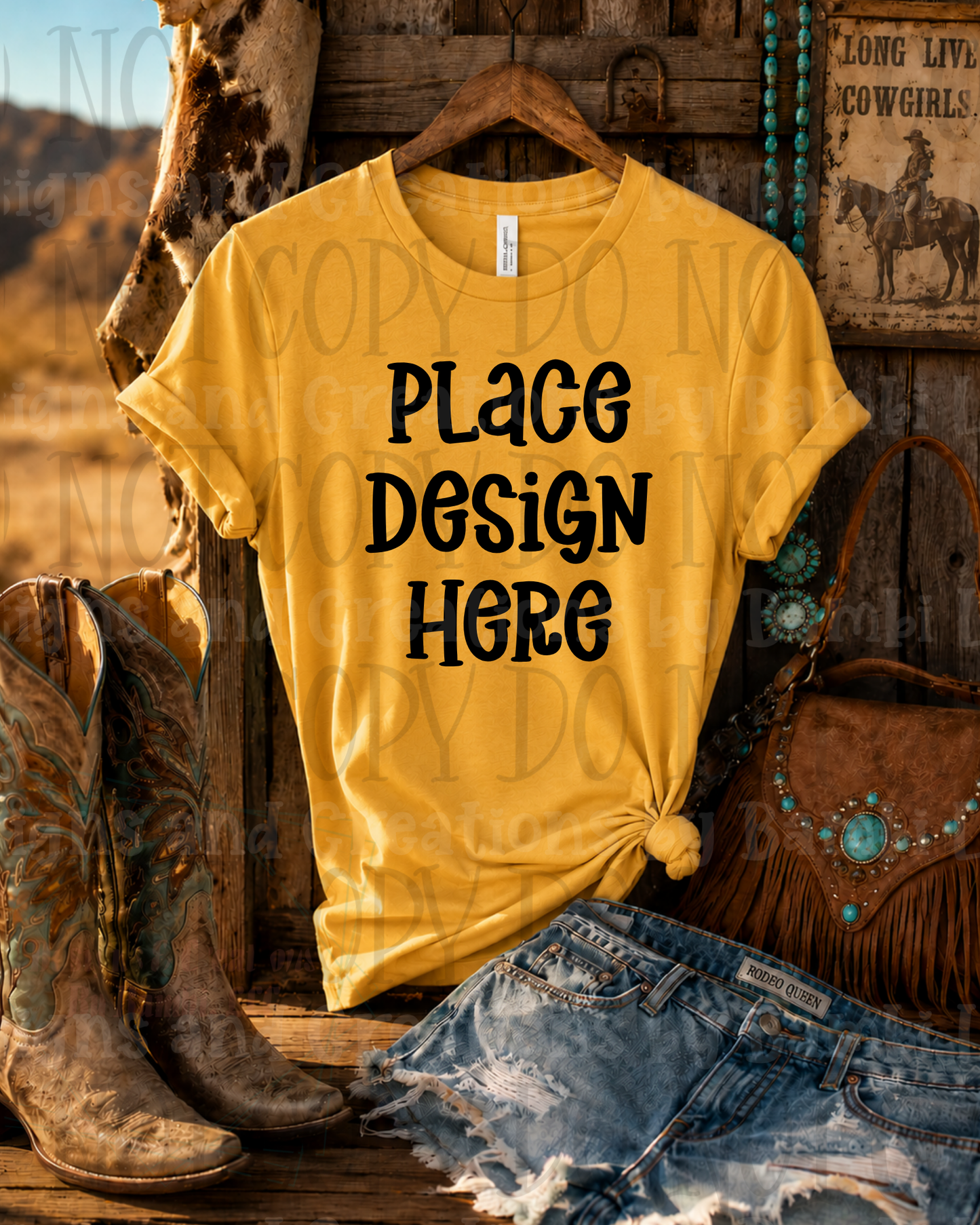 Hanging Western Scene Apparel Mock Ups (Bella Canvas and Gildan Brand)