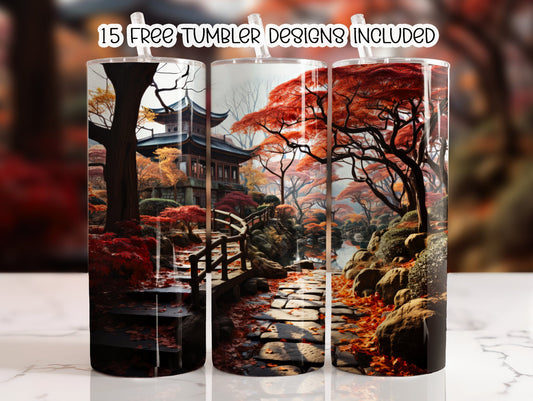 Fall Scene with Bridge 20 oz Skinny Sublimation Tumbler