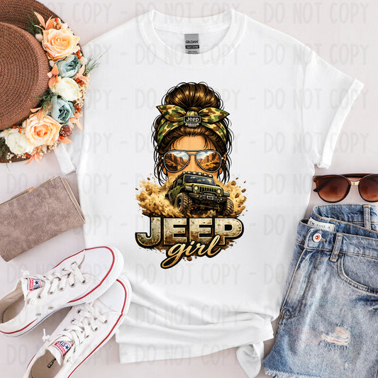 Camo Jeep Girl with Brown Hair