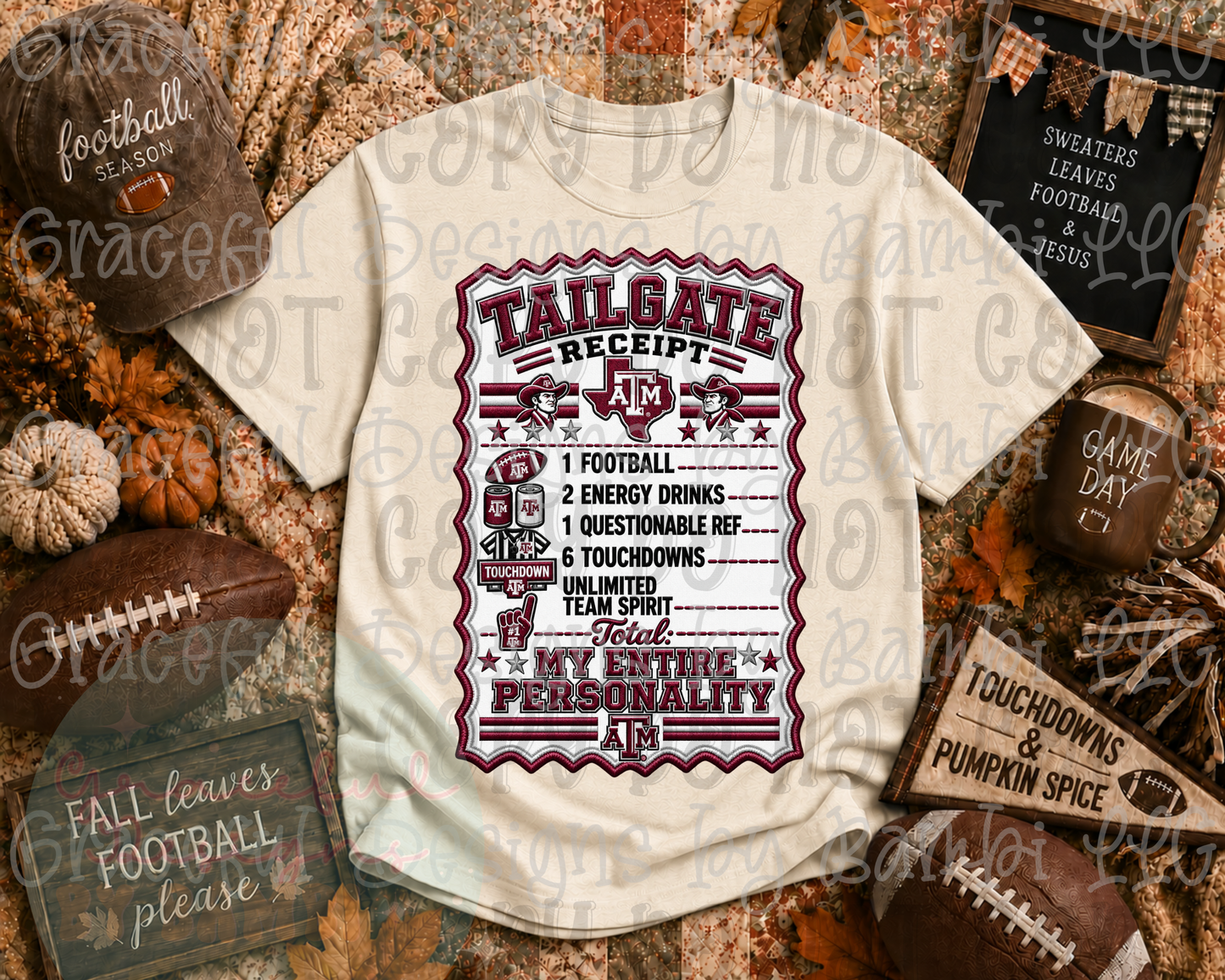 Faux Embroidery Tailgate Receipt College Collection