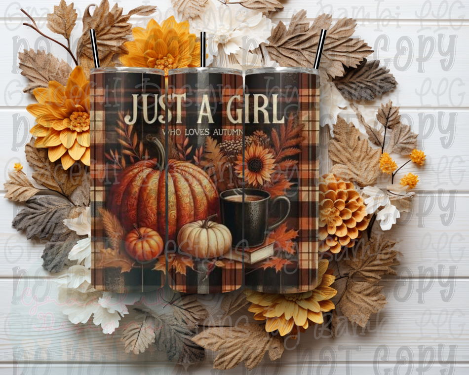 A Girl Who Loves Fall with Plaid 20oz Skinny Sublimation Tumbler