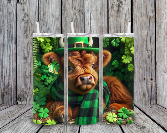 The St Patrick's Highland Cow 20 oz Skinny Sublimation Tumbler
