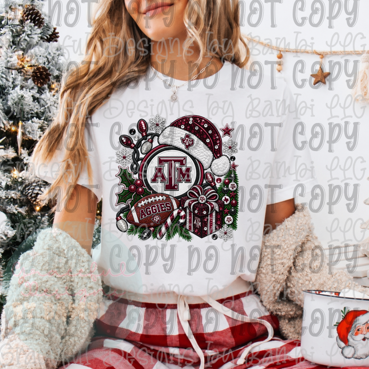 Faux Embroidery/Sequin Christmas Football Collection