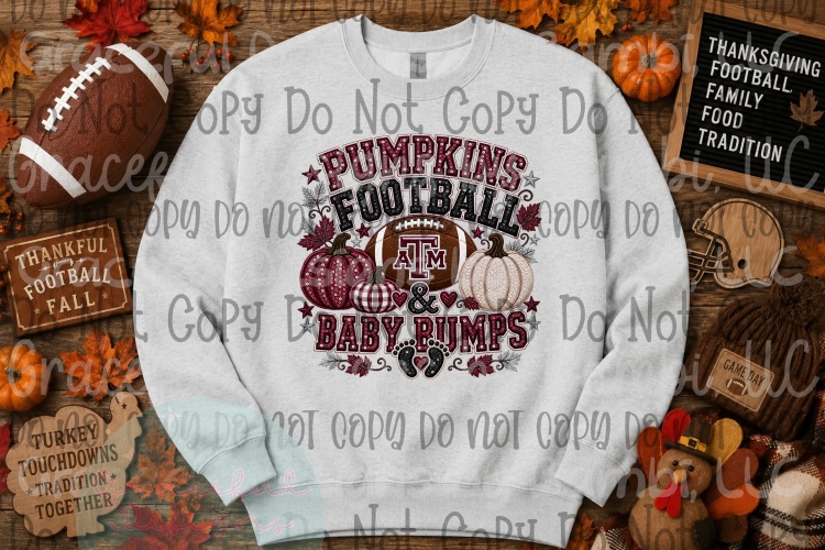 Faux Embroidery/Sequin Fall Football and Baby Bumps Collection