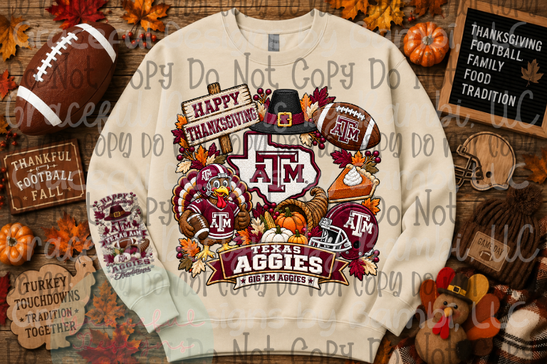 Faux Embroidery Thanksgiving Football Collection (Front/Sleeve)