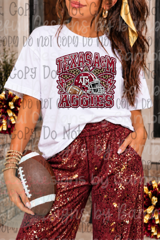 Faux Embroidery- Glitter Leopard Bow-Helmet Football Collection