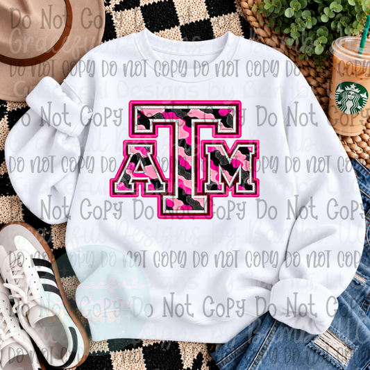 Faux Embroidered Pink Camo Mascot Football Collection Version 1
