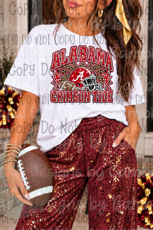 Faux Embroidery- Glitter Leopard Bow-Helmet Football Collection