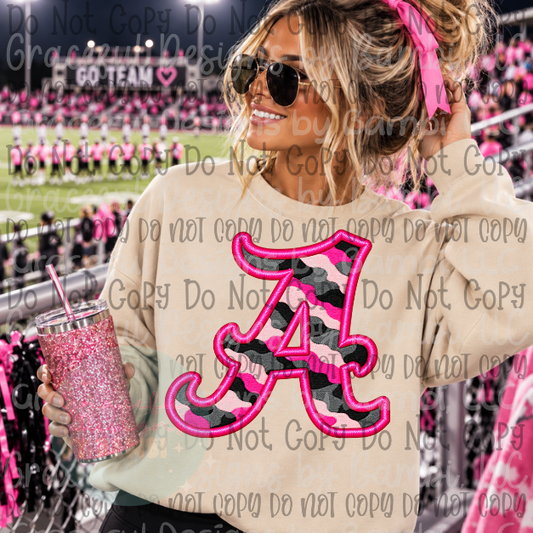 Faux Embroidered Pink Camo with Hot Pink Outline Football Collection Version 2