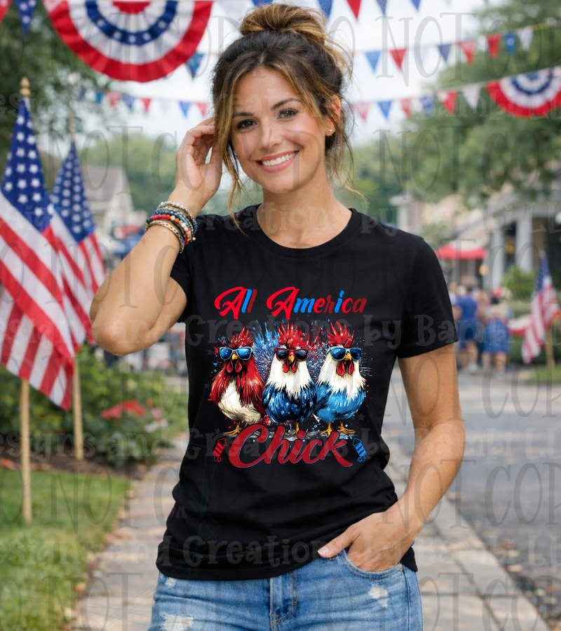 All America Chick with Trio of Chickens