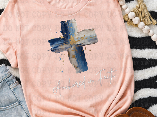 Anchored in Faith Brushstroke Blue Cross