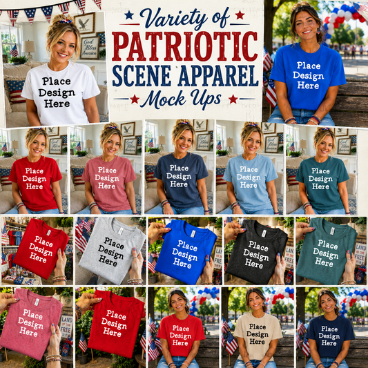 Variety of Patriotic Scenes and Theme Apparel Mock Ups (Various Brands)