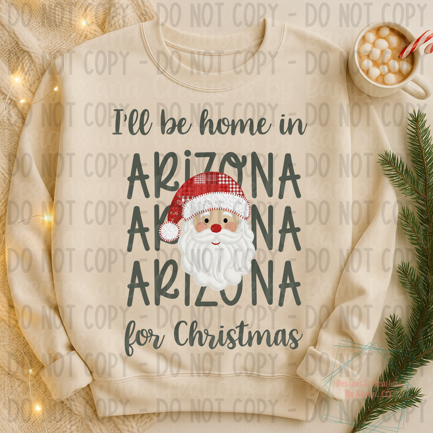 I'll Be Home in States Santa Face with Sage Green Font Digital Bundle