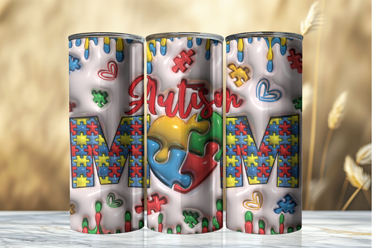 Autism Mom 3D Inflated 20 oz Skinny Sublimation Tumbler