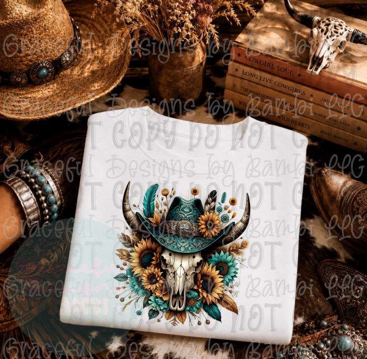 Aztec Animal Skull Sunflowers