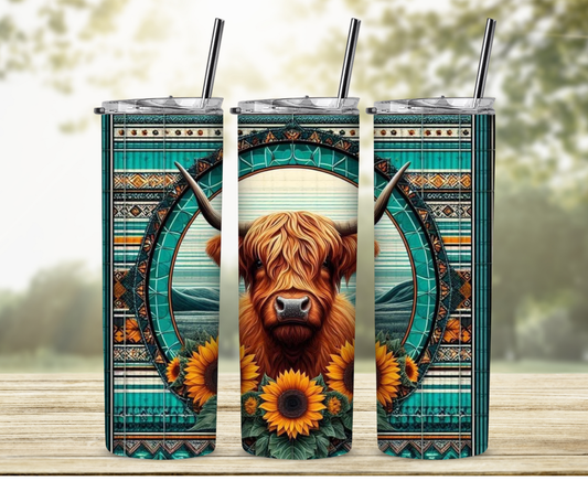 Aztec and Boho Highland Cow 20 oz Skinny Sublimation Tumbler