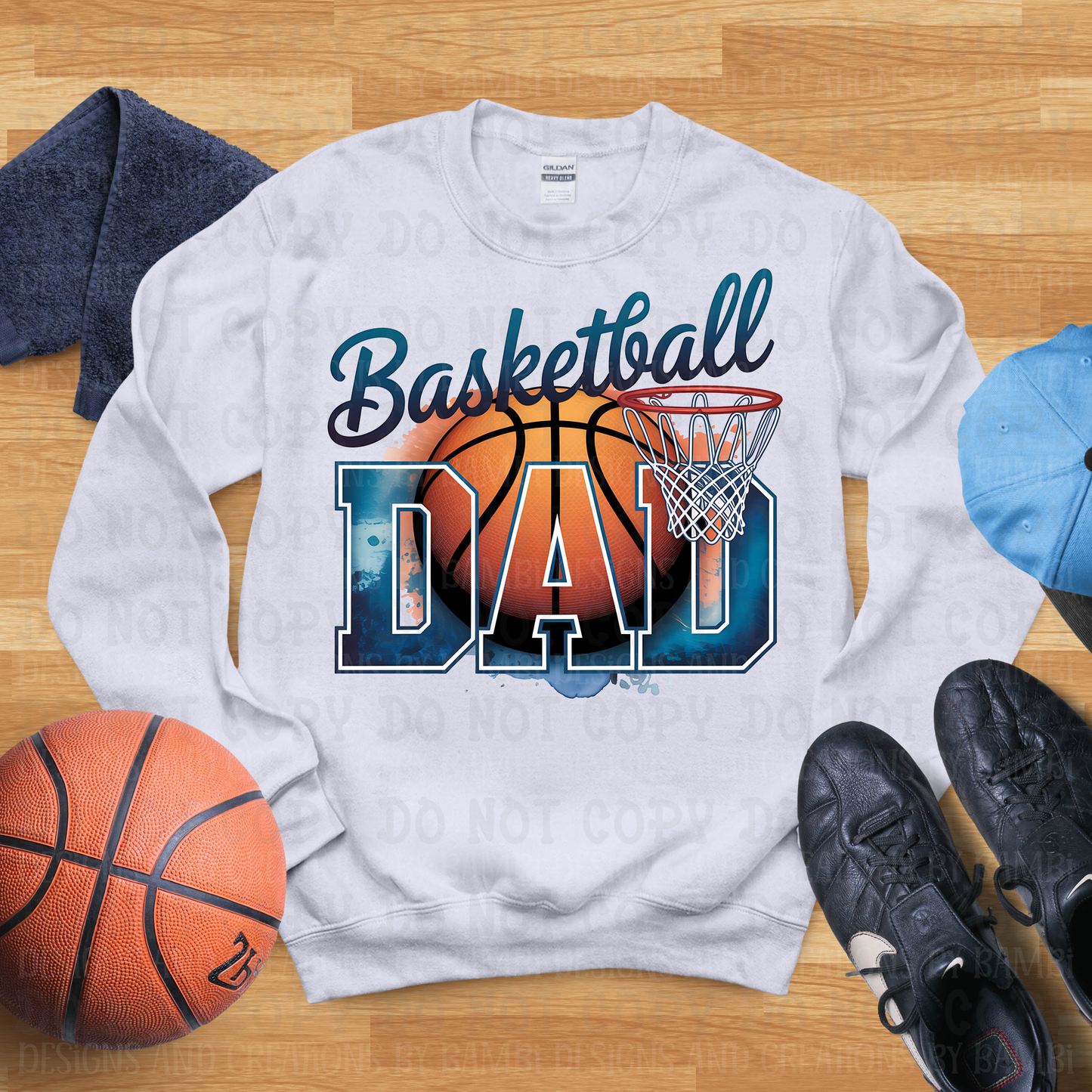 Basketball Dad with Ball and Goal