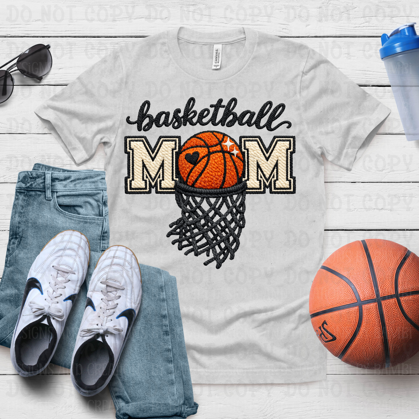 Basketball Mom Faux Embroidery/Yarn with Goal