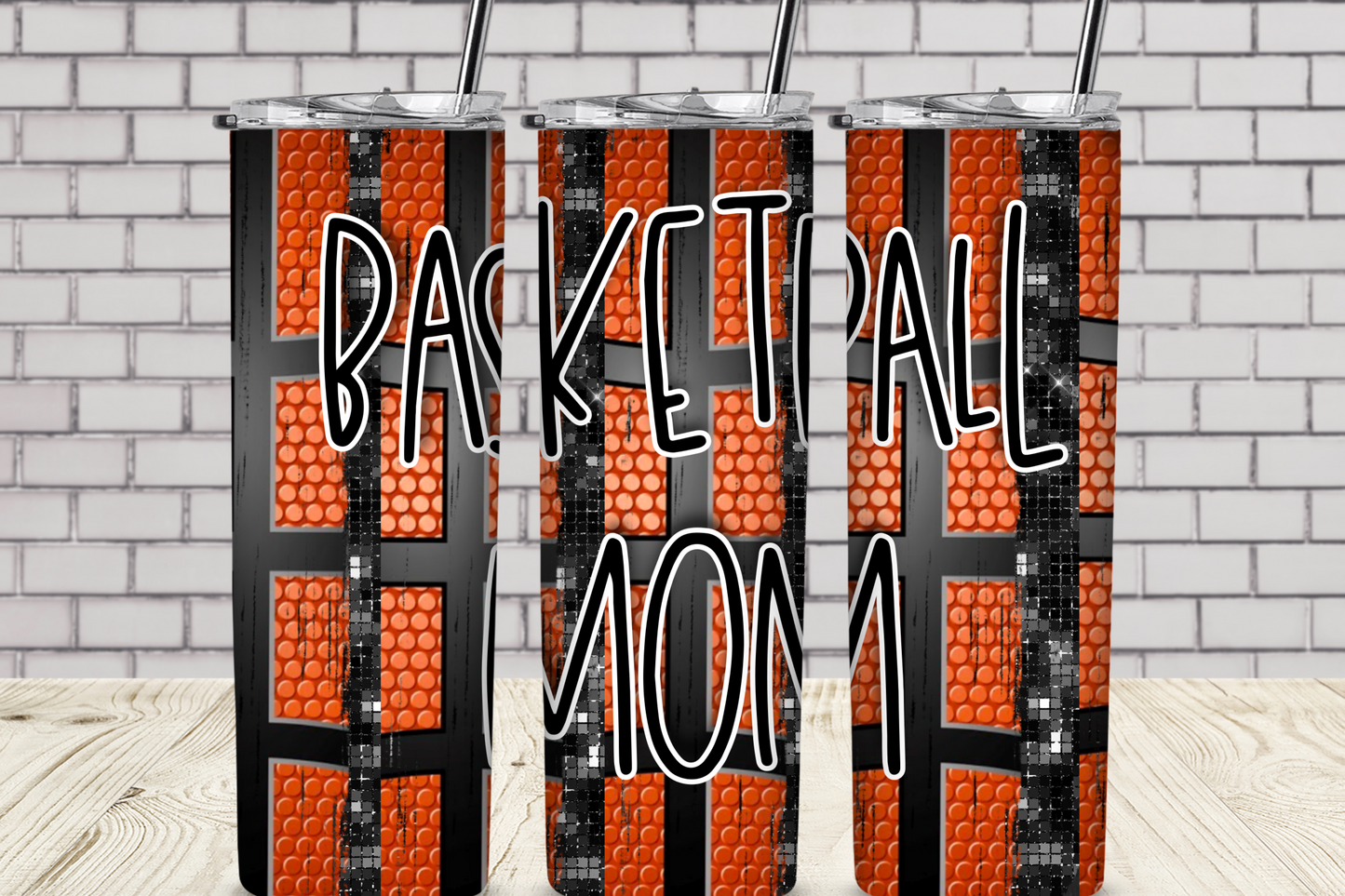 Basketball Mom with Ball Print 20 oz Skinny Sublimation Tumbler