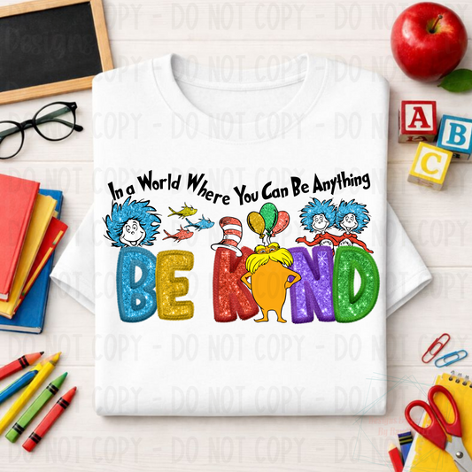 Faux Embroidery Be Kind Multi-Color Suess