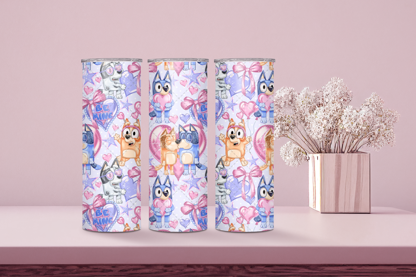 Be My Character Pups Valentine 20 oz Skinny Sublimation Tumbler