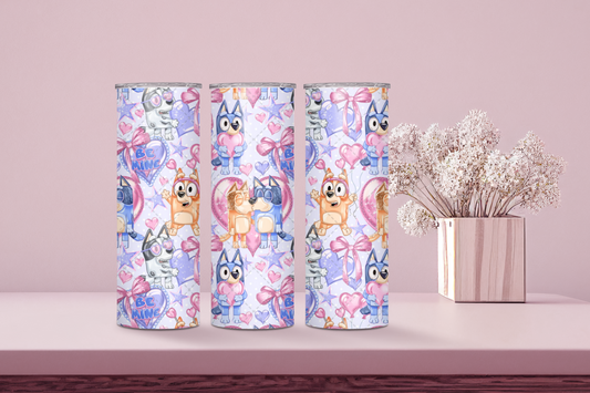 Be My Character Pups Valentine 20 oz Skinny Sublimation Tumbler