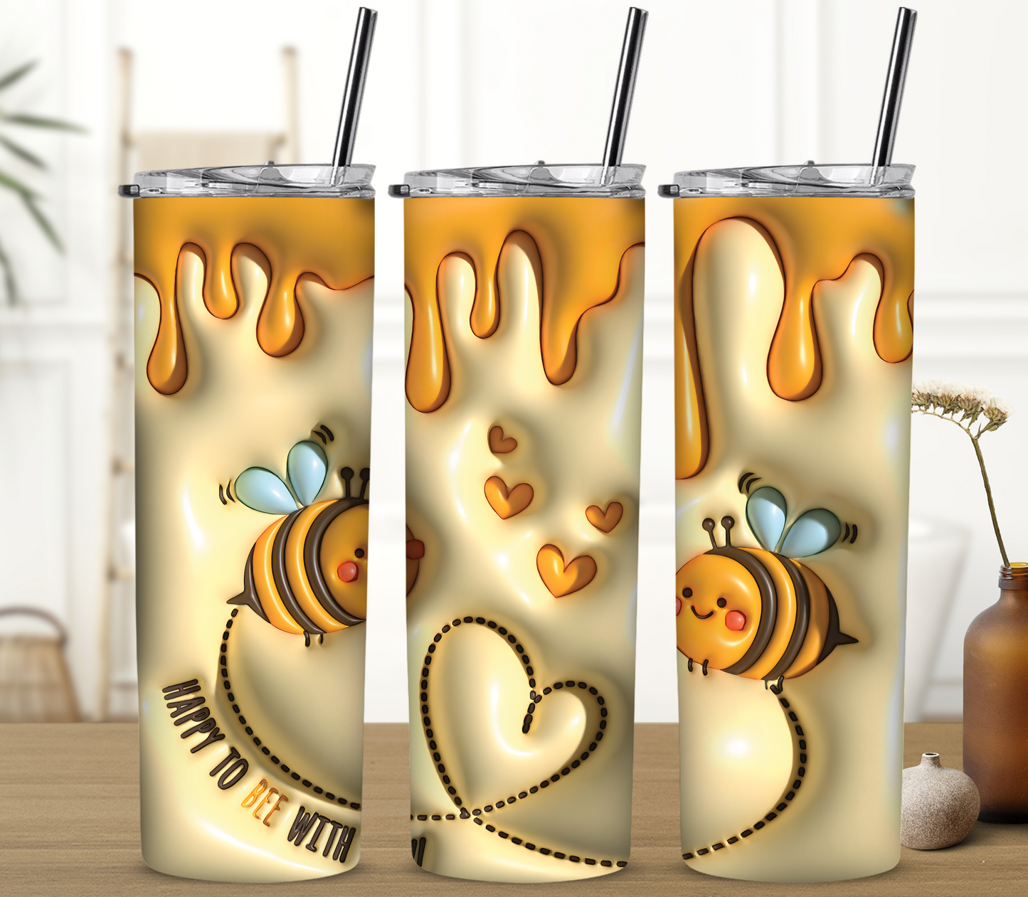 Bee 3D Puff 20 oz Skinny Sublimation Tumbler