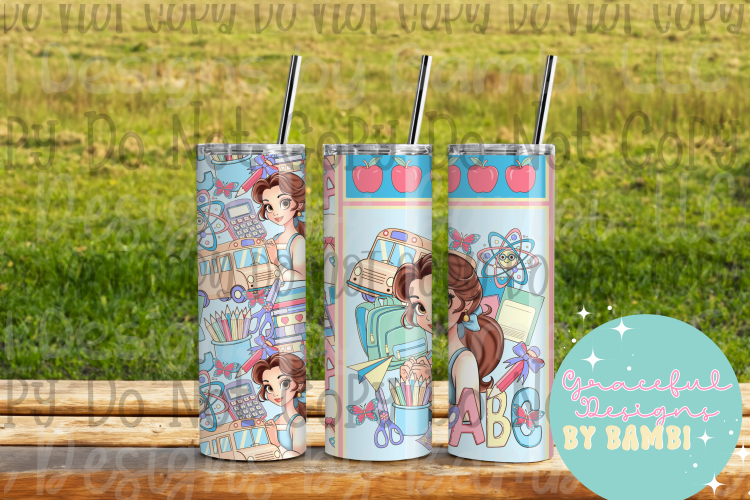 20oz Tall Skinny Sublimation Belle and ABC's Tumbler