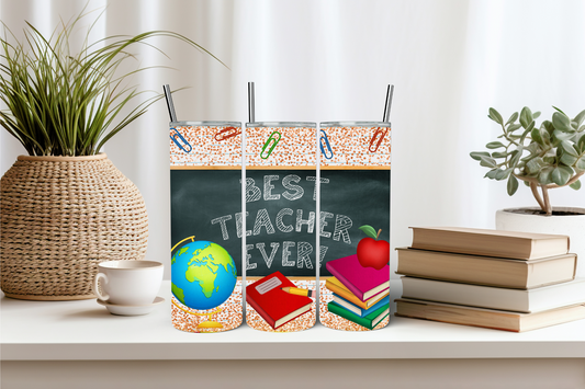 Best Teacher Ever with Chalkboard 20 oz Skinny Sublimation Tumbler