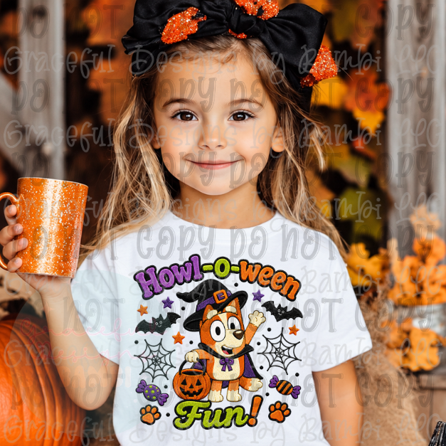 Faux Embroidered Howl O Ween Fun Blue Collection