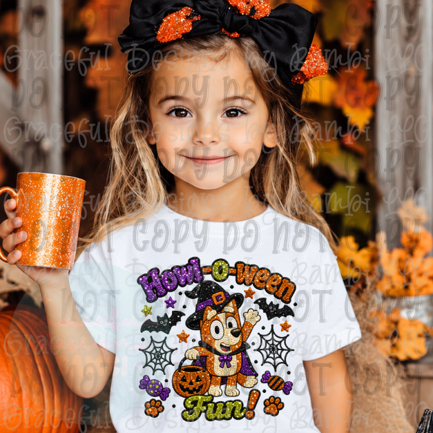 Faux Embroidered/Sequined Howl O Ween Fun Blue Collection