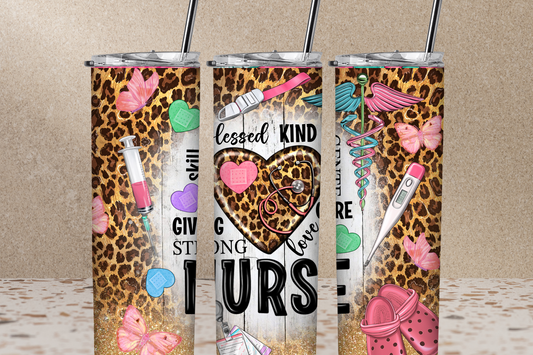 Blessed-Kind-Loving Leopard Nurse 20 oz Skinny Sublimation Tumbler