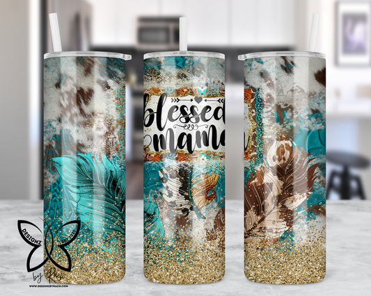 Blessed Mama With Feather 20 oz Skinny Sublimation Tumbler