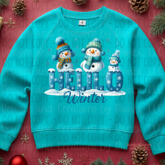 Blue Hello Winter Snowmen