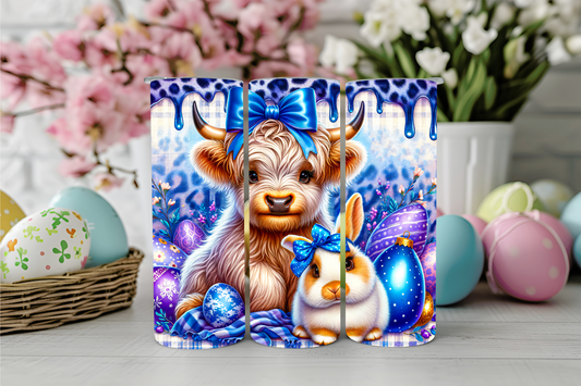 Blue and Purple Easter Highland Cow 20oz Sublimation Tumbler