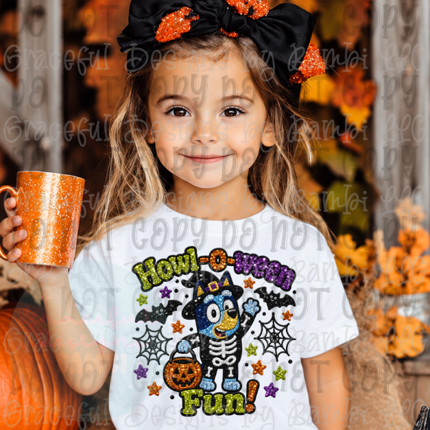 Faux Embroidered/Sequined Howl O Ween Fun Blue Collection