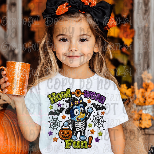 Faux Embroidered/Sequined Howl O Ween Fun Blue Collection