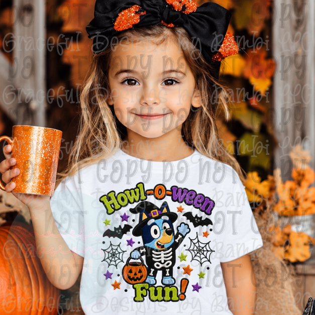 Faux Embroidered Howl O Ween Fun Blue Collection
