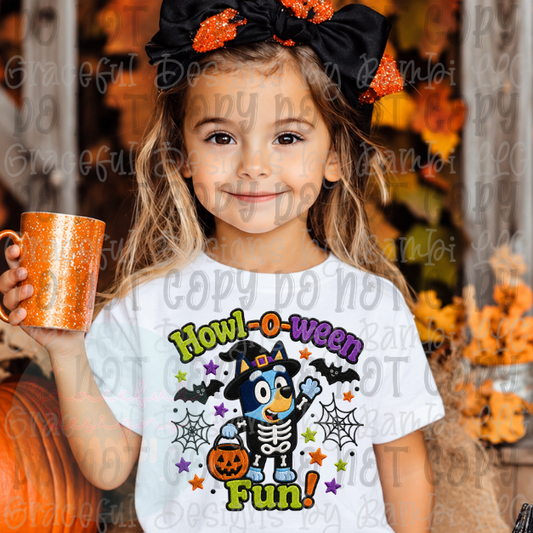 Faux Embroidered Howl O Ween Fun Blue Collection