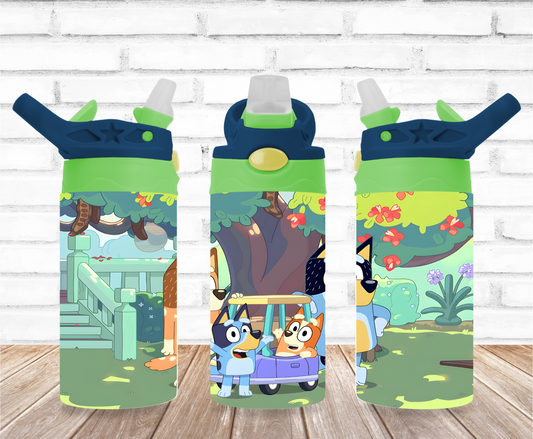 A Dog and his Family in Yard 12oz Flip Top Sublimation Tumbler