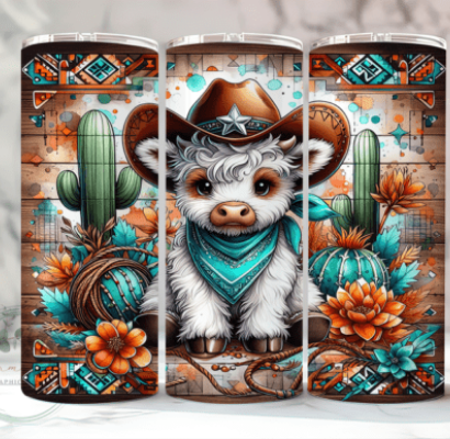 Boho Highland Cow Aztec 20 oz Skinny Sublimation Tumbler