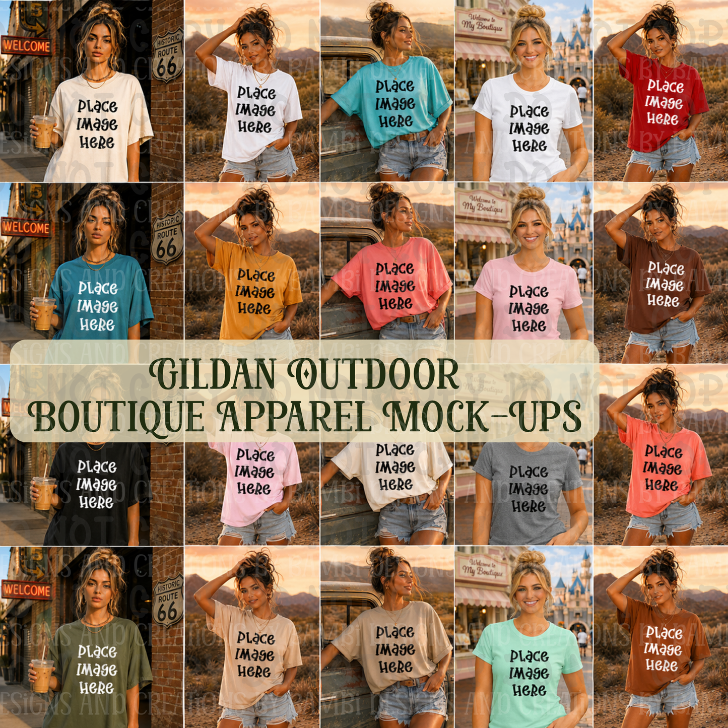 Boutique Themed Outdoor Lifestyle Scene Gildan Apparel Mock Ups